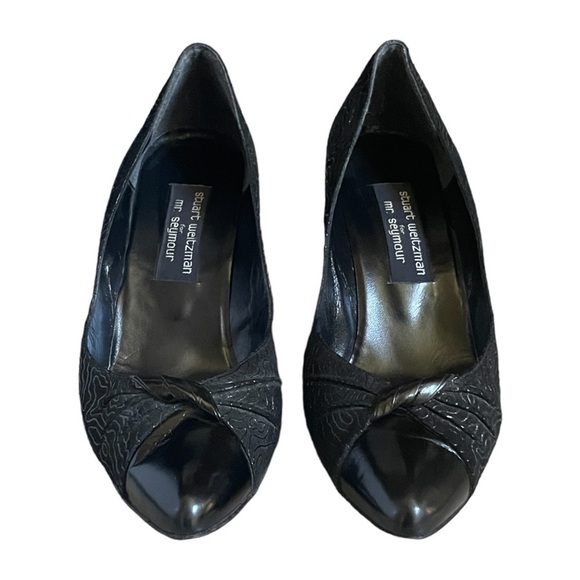 Stuart Weitzman Vintage Black Leather & Fabric Classic Heels Size 9.5 - Picture 3 of 11